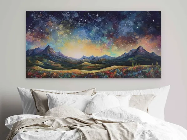 Van Gogh-Inspired Starry Night Mountain Landscape Art Print