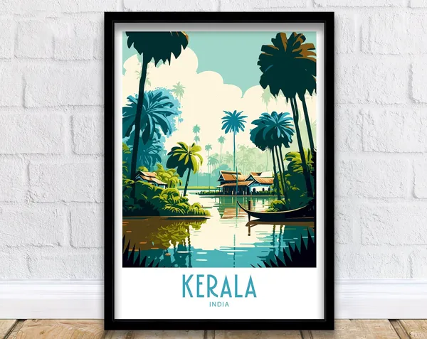 Kerala India Travel Poster, India Scenery Wall Art