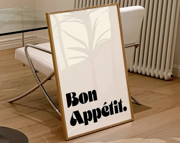 Bon Appetit Quote Poster, Minimalist Kitchen Art Print