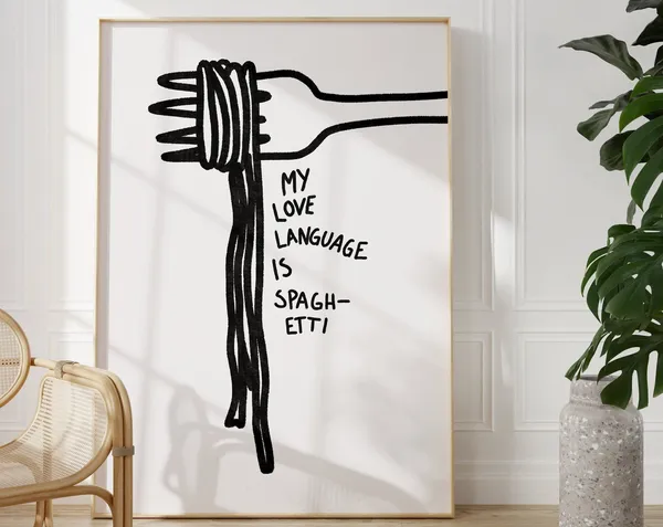 Spaghetti Poster, Boho Pasta Kitchen Art Print