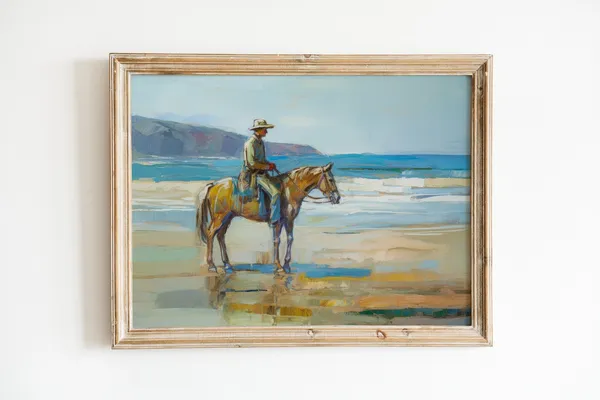 Western Beach Painting, Rustic Cowboy Art Print