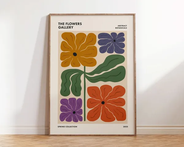 Funky Retro Floral Print, Abstract Botanical Poster