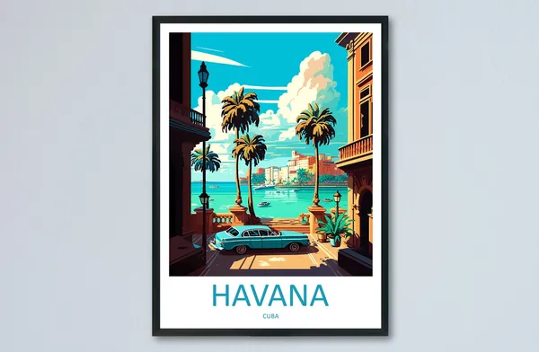Havana Travel Poster, Caribbean Wall Art Print