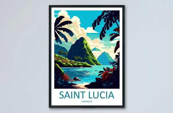 Saint Lucia Travel Poster, Caribbean Wall Art