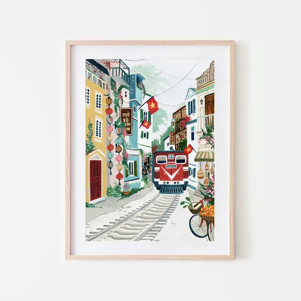 Hanoi Vietnam Train Street Travel Poster