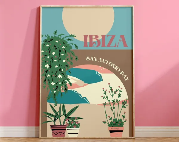 San Antonio Bay Ibiza Travel Poster, Mediterranean Scene