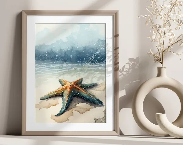 Beach Nautical Watercolor Poster, Coastal Wall Art Print