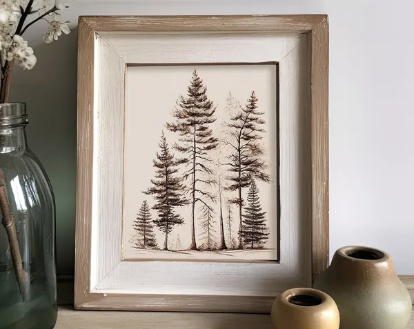 Pine Trees Watercolor Art Print, Lake House Decor