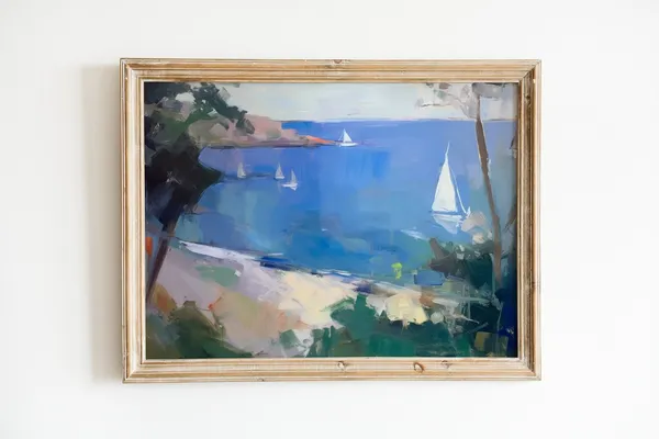 Blue Seascape Print, Soft Aesthetic Coastal Decor