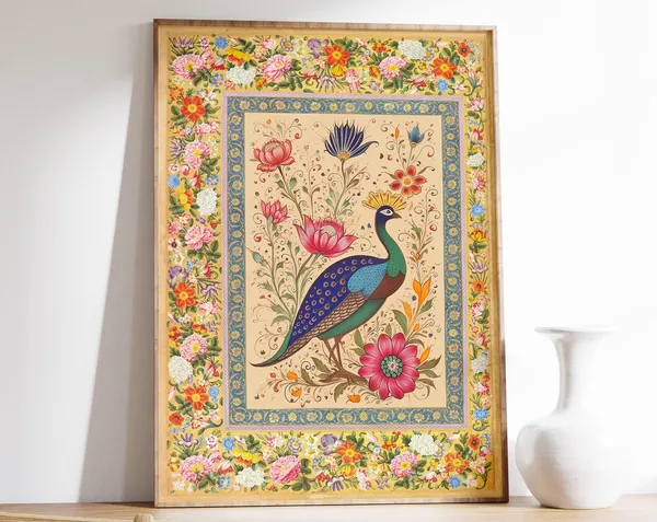 Indian Floral Print, Vintage Floral Decor Poster