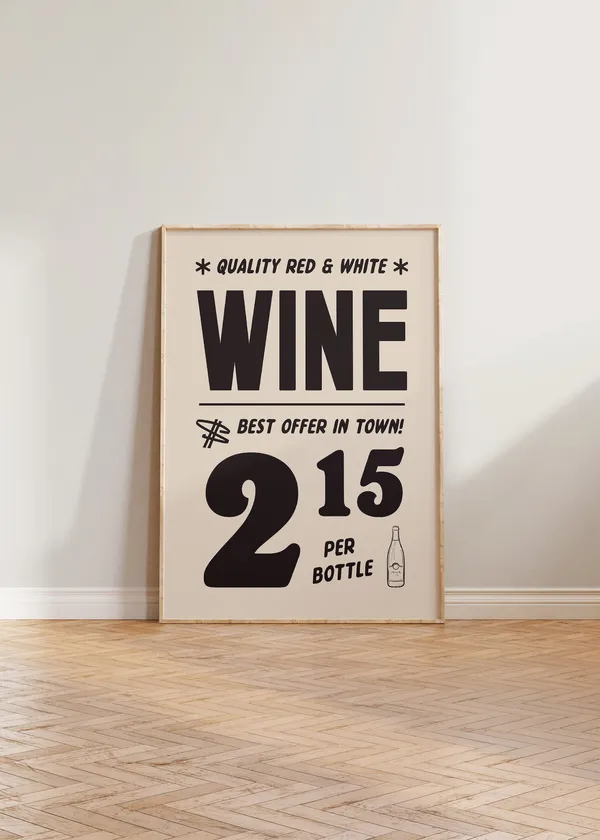 Retro Kitchen Wine Poster, Vintage Dining Room Art