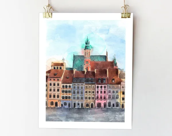 Warsaw Poland Art Print, Old Town Watercolor Sketch