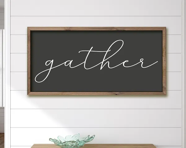 Gather Wood Sign, Farmhouse Fall Dining Room Art Print
