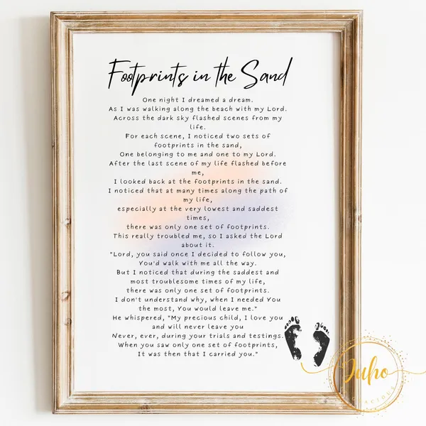 Footprints In The Sand Poem, Bible Verse Art Print