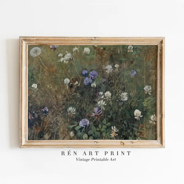 Summer Wildflower Painting, Vintage Farmhouse Art Print