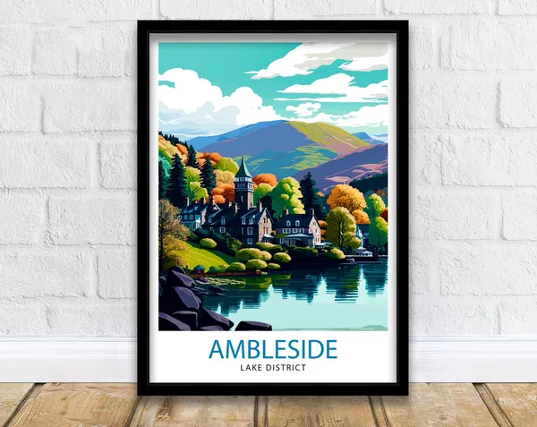 Ambleside Lake District Travel Poster, Home Decor