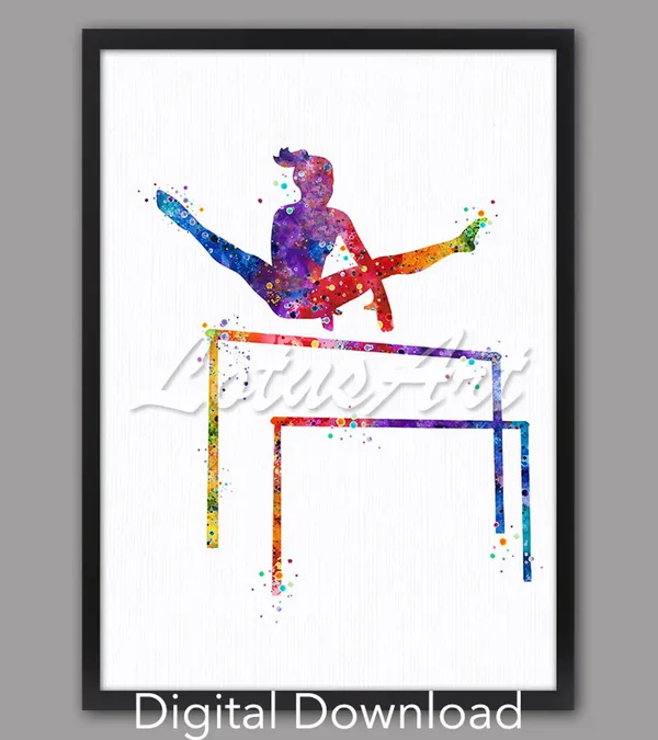 Uneven Bars Watercolor Sports Poster, Girls Room Decor
