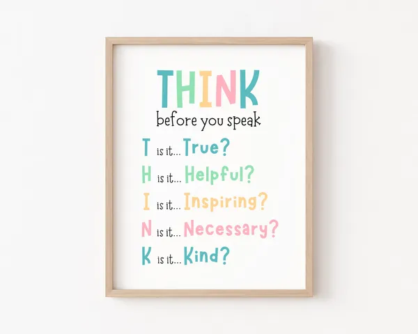 Think Before You Speak Sign, Boho Classroom Poster