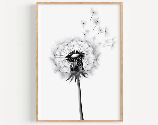Dandelion Minimalist Black and White Art Print