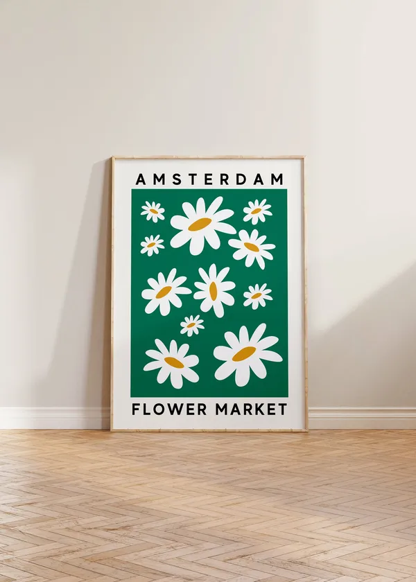 Amsterdam Flower Market Poster, Floral Green Wall Art
