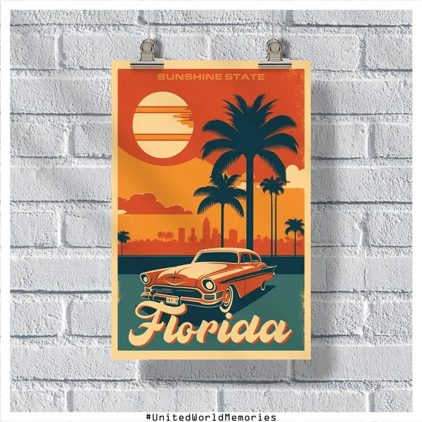 Florida Vintage Travel Poster, Sunshine State Art Print