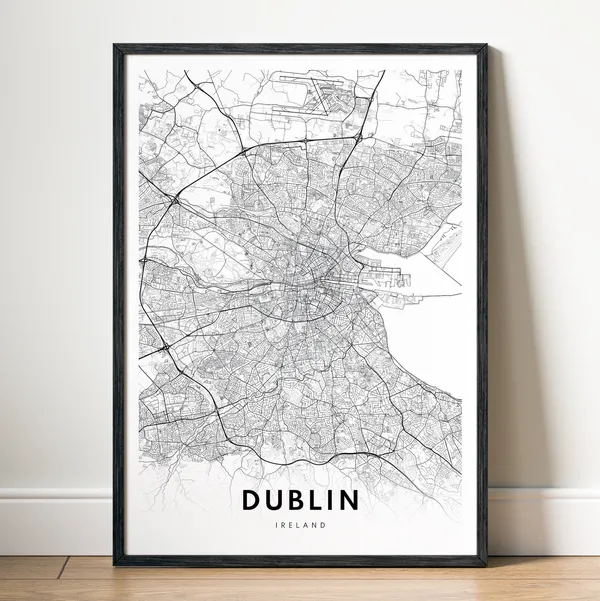 Dublin Map Print, Black And White Travel Poster