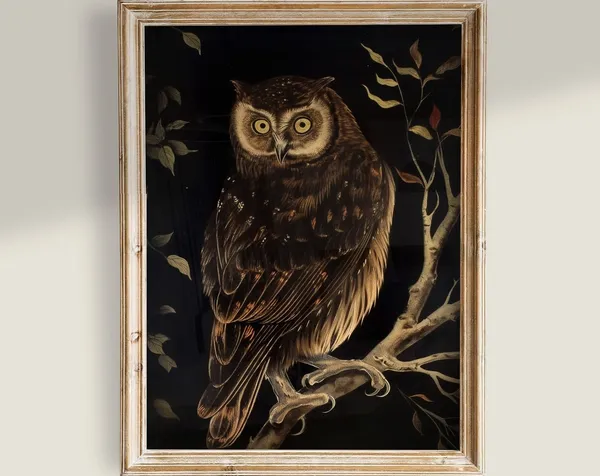 Victorian Owl Antique Cottage Decor, Art Print
