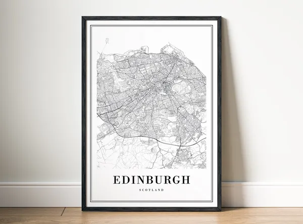 Edinburgh Scotland Map Print, Black And White Travel Poster