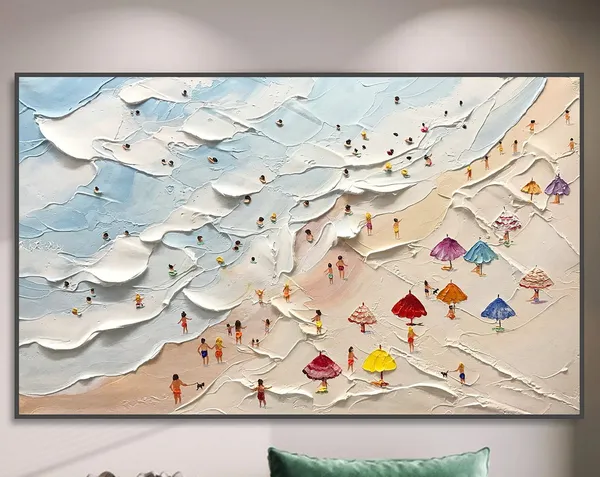 Happy Coast Swimming Painting, Custom Coastal Art