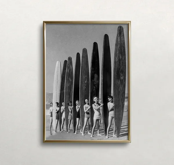 Women Surfers Vintage Beach Sports Poster Print