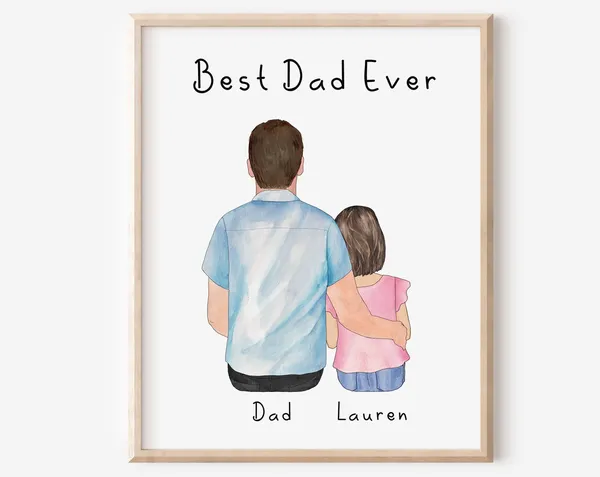 Custom Dad Daughter Portrait, Family Gift Art Print