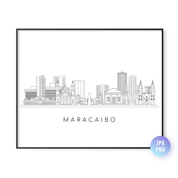 Maracaibo Skyline Line Art Travel Poster
