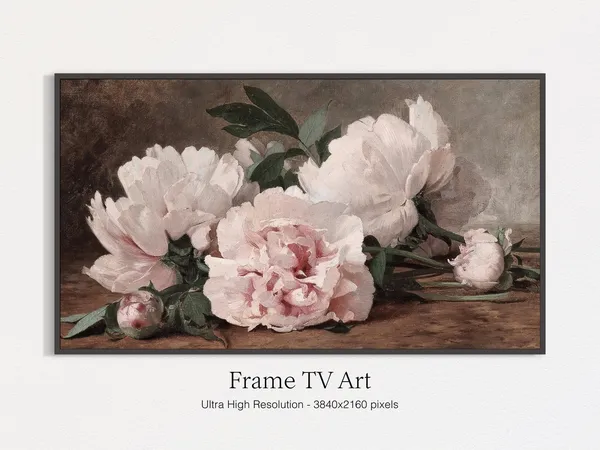 Vintage Peony Flowers Painting Floral Still Life Art Print