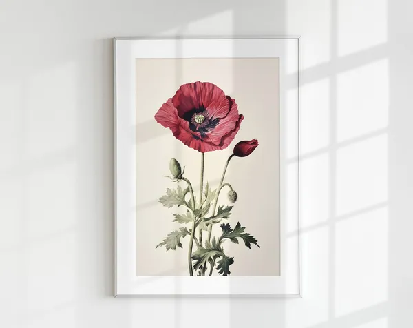 Poppy Botanical Vintage Poster, Floral Wall Art