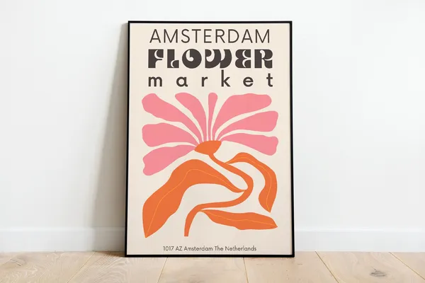 Flower Market Amsterdam Botanical Art Travel Poster