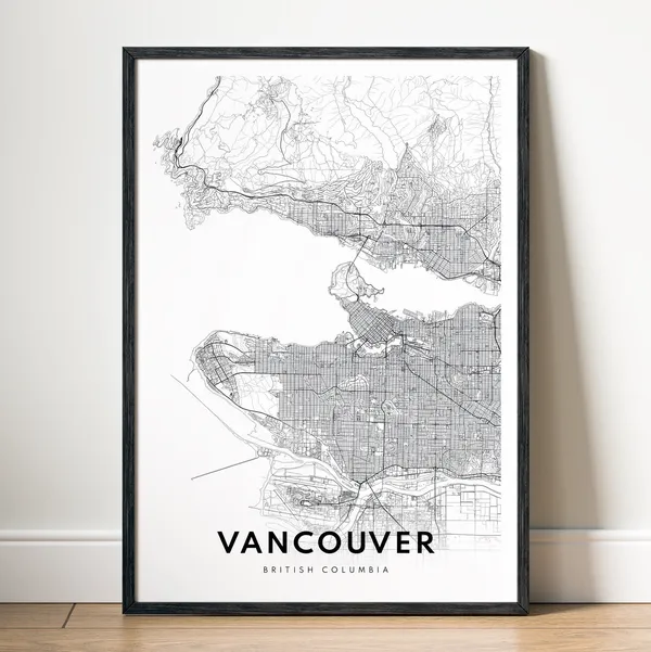 Vancouver Canada Map Art Print, Black And White