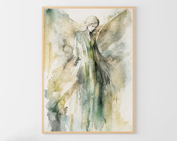 Angel Watercolor Art Print, Religious Wall Art