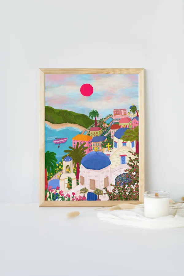 Santorini Greek Classic Beach Art Print