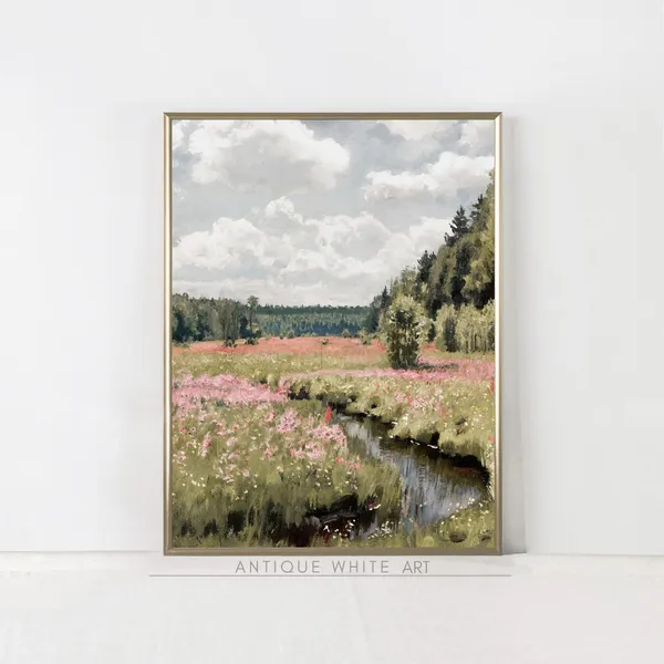 Countryside Wildflower Field Art Print, Summer Landscape