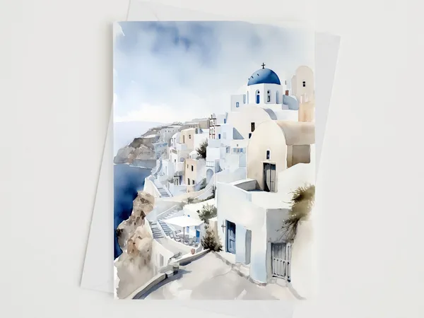 Greek Cyclades European Town Watercolour Art Print
