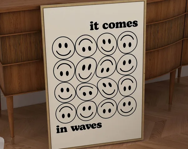 It Comes In Waves Smiley Face Retro Art Print