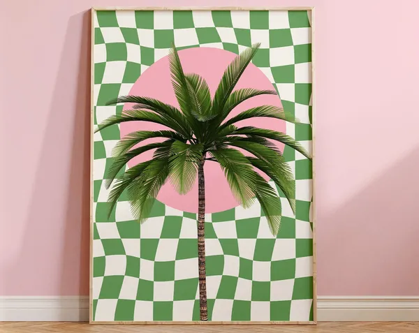 Palm Tree Checkerboard California Summer Travel Poster