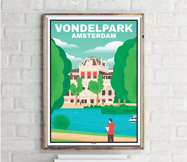 Damrak Canal Amsterdam Vintage Travel Poster