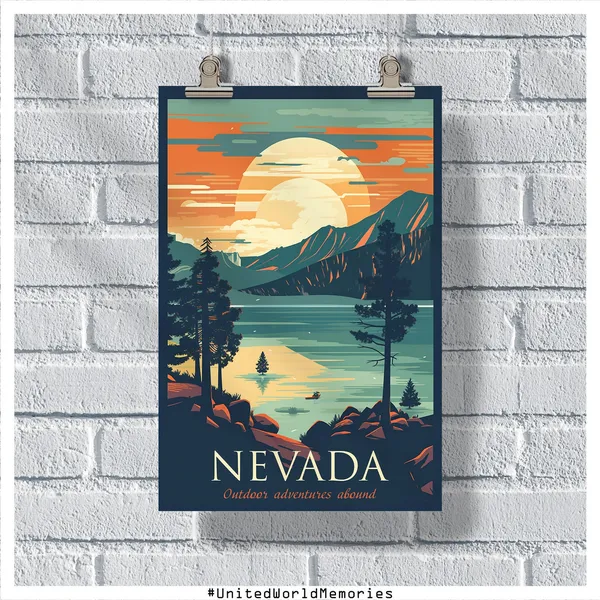 Nevada Vintage Travel Poster, State Adventure Print