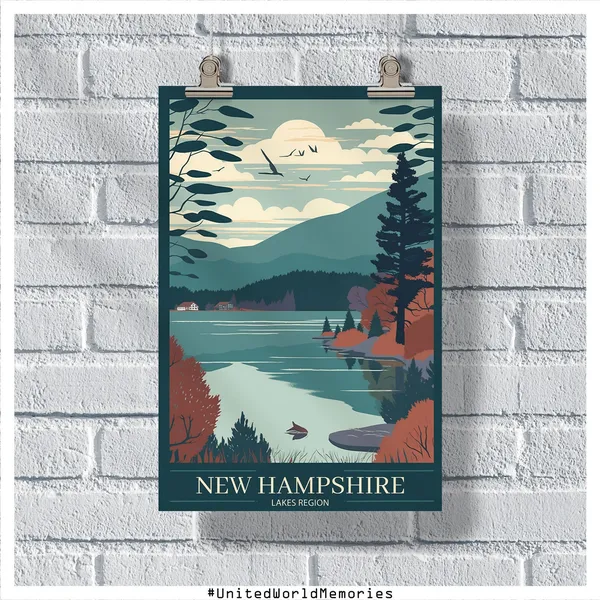 New Hampshire Lakes Region Vintage Travel Poster