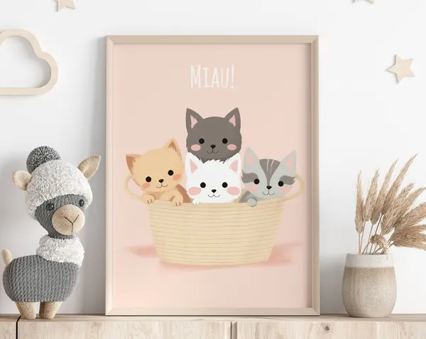 Minimalist Playful Kittens Nursery Art Print