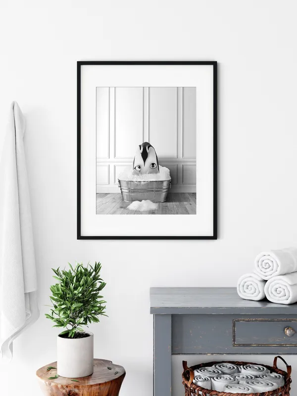 Penguin Family In Tub Bathroom Art Print