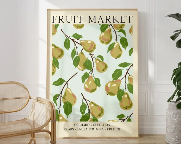 Fruit Market Pear Prints, Cottage Core Kitchen Art