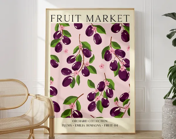 Fruit Market Plum Print, Cottage Core Kitchen Poster