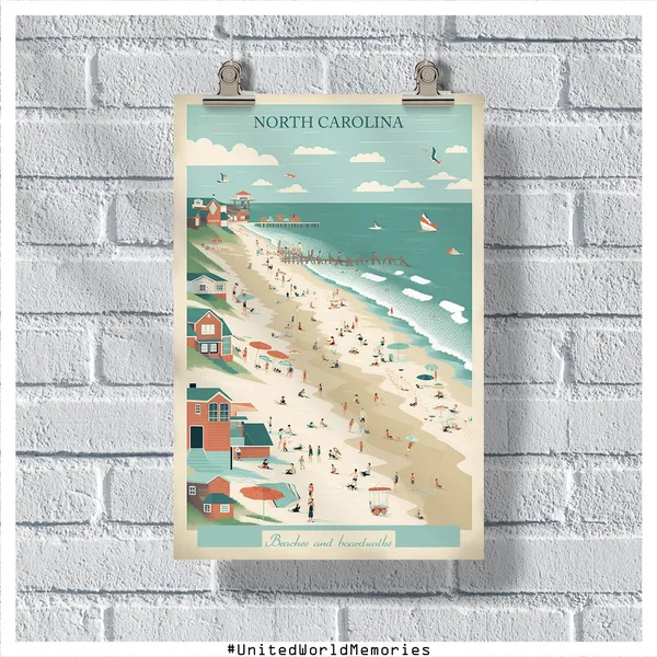 North Carolina Vintage Travel Poster, USA Wall Decor
